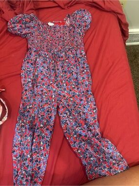 Crewcuts Red & Blue Floral Smocked Jumpsuit